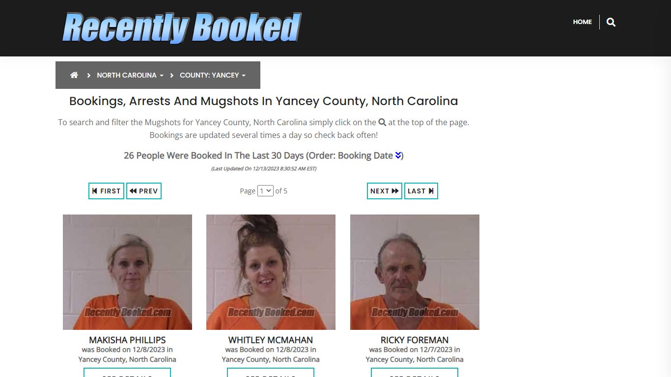 Bookings, Arrests and Mugshots in Yancey County, North Carolina